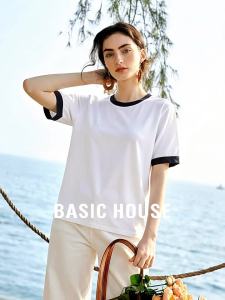 Basic House | Colorblock 100% Cotton Straight Shoulder Short Sleeve T-Shirt