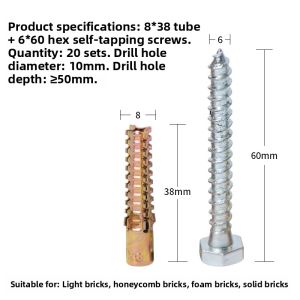 Metal Expansion Tube Nails Lightweight Brick Special Expansion Screws Lightweight Iron Expansion Bolts Full Set 6/8/10mm