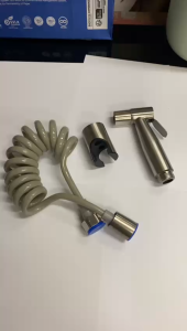 paket jet shower kloset kepala cebok stainless set selang pvc spiral abu muda 150cm + kran air mini cabang chrome murah JS27