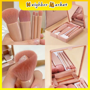 5Pcs/Set Makeup Brush with Built-in Mirror Makeup Brushes Set Foundation Eye Shaow Brush Travial Kit