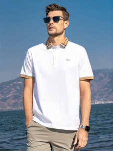 Enjeolon | Retro Style Check Collar Cotton Polo Shirt