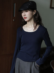 Slim Fit round Neck Solid Color T-Shirt Base Shirt Trendy Top Vintage Style Slimming Effect Autumn Fashion Womens Clothing