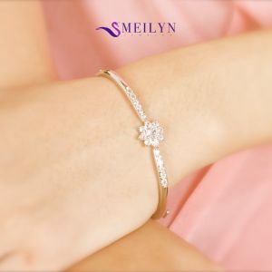MEILYN Gelang Kaku Motif Bunga Mata Baris Perak Aksesoris Wanita 0232230460
