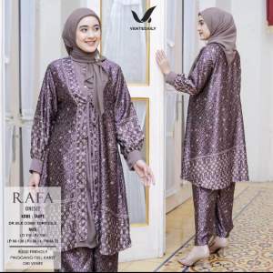 Oneset Rafana Tunik Setelan Silk Kombinasi Linen Oneset Motif Terbaru Setelan Tunik Kondangan Mewah