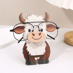 Wooden Highland Cow Eyeglass Holder & Fashion Glasses Display Stand Glasses Storage Rack Office Desk Decor Novel Home Decortion