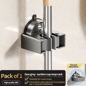 No Need To Drill Suction Cup Mop Rack Mop Wall-mounted Clip Broom Hook Bathroom Door Behind Storage Rack Kitchen Hook Clip