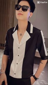 Áo sơ mi  áo sơ mi nam mùa hè ngắn tay mỏng NON Nhật tay áo ba phần tư xu hướng  áo phối màu - Mã N12