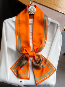 French Style Retro Orange Scarf Small Bench Womens Scarf Easiest for Match Business Suit Shirt Accessories Neck Scarf Ribbon