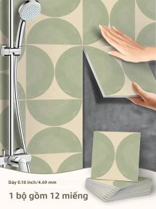 12 Miếng Dán Sàn Gạch Giả Họa Tiết Hình Học Scandinavi PVC Dày Dính Chắc Cho Tường Xi Măng