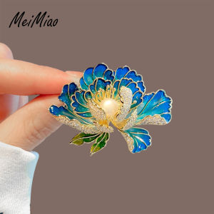 Elegant Enamel Peony Brooch Pin for Women High End Fashion Accessory Suitable for Hanfu Western Suit Pearl water