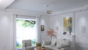 GEERLI Five-year warranty! Premium 42-inch matte white ceiling fan with wood grain blades six-speed remote control pure copper DC motor timer and countdown function suitable for living rooms dining rooms offices apartments resorts and