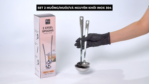 Sét 2 muỗng/muôi/vá nguyên khối inox 304 - dày 3.5mm mã SK-SP1-1/SK-SP1-2 Kuchen I Bảo hành 10 năm