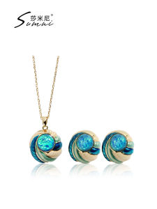 Fashionable Spiral round Enameled Drip Glaze Opal Imitation Necklace And Earring Set Colorful Sumni/Shamini Drop Earrings