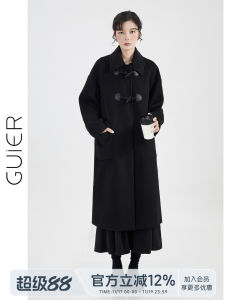 Elegant Black Woolen Coat for Women Comfortable Fabric Minimalist Luxury Feel Straight Cut Style Long Sleeve Polo Collar Jacket