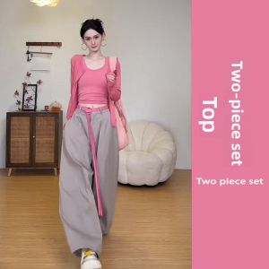 YUEZHONGWEI | Spring Atmosphere Korean Style Blue Knit Cardigan & Cami Top Set