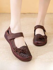 SHIPAILUO | Leather Soft Bottom Mom Shoes Comfortable Bull Tendon Summer Mid-Aged And Elderly Headed Sandals Women Anti-Slip Elderly Clog Shoes