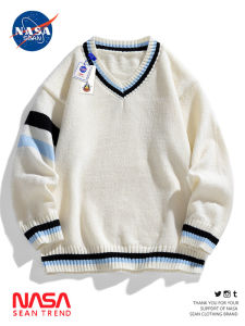 Wassup Panda College Style V-Neck Sweater Mens Loose Casual Knitted Top Trendy Brand Autumn Winter Fashion Basic Layering Shirt