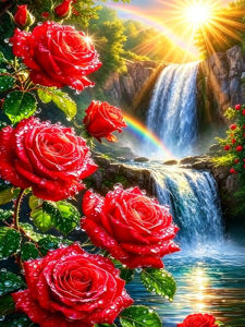 Huacan Full Square Round Diamond Painting Red Roses Waterfall Diamond Mosaic Flower Landscape New Collection 2026 Home Decor