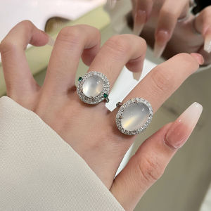 Tự Nhiên Đá Cao Mờ Trắng Ánh Trăng Mã Não Ngọc Lõi Nhẫn Nữ Cao Cấp Hợp Thời Trang Thoáng Mát Ánh Sáng Sang Trọng Nhẫn