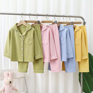Childrens Pajama Set Boys Autumn Clothing Dralon Homewear Childrens Cardigan Lapel Girl Long Sleeve Two-piece Set Winter