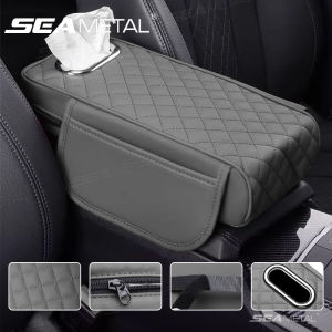 SEAMETAL Car Armrest Tissue Box Cushion PU Leather Multifunctional Arm Rest Cushion Tissue Bag  Durable Soft Height Pad