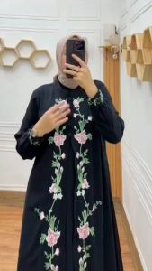Maghan gamis terbaru 2024 baju lebaran ceruti babydoll bordir putih