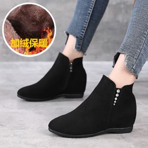 Womens Short Boots Spring Autumn Winter Fashion Martin Boots Flat Bottomed Fleece Lined Wedge Heel Inner Heightening Shoes