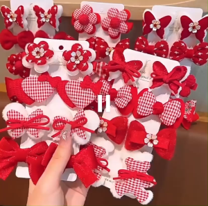 Sỉ Bộ Kẹp Tóc Đỏ Cho Bé Gái Năm Mới Noel 8 Chiếc Kẹp Tóc Nơ Hoa Công Chúa Ngọt Ngào
