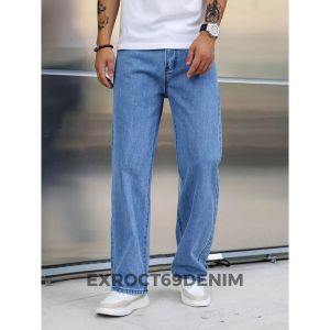 Celana Jeans Loose Pants Pria Gombrong Biru Muda - EXROCT69DENIM Celana Jeans Pria Korean Style