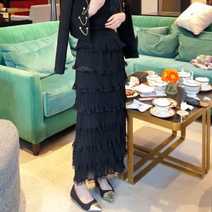 Korean Style Elegant Multi-Layered Cake Skirt High Waist Elastic Bodycon Long Dress Autumn New Arrival Womens Premium Fashion