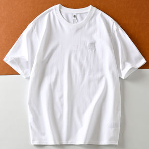 Export Daily Order Factory Tail Order 240G Xinjiang Long-Staple Cotton Men Pure Cotton Tiger Head Embroidered Crew Neck Short-Sleeved T-shirt