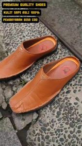 SEPATU SANDAL KASUAL SEPATU BUSTONG PRIA KULIT SAPI 100% KODE 260 TAN ( PRODUKSI SENDIRI )