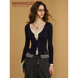 BANANA CICI | Áo Len Cổ Chữ V Hai Mảnh Giả Fall