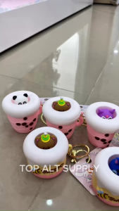 Cute Squeezable Keychain Charms Adorable Pop-Up Burger Bubble Tea Bunny Panda & Bear Collectibles