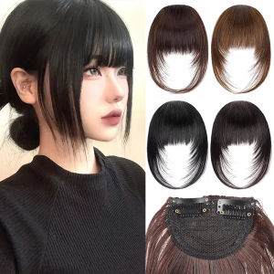 Womens Straight Synthetic Hair Extensions with Layered Bangs Side-Swept Bangs Natural-Looking Hairpiece for Versatile Styling