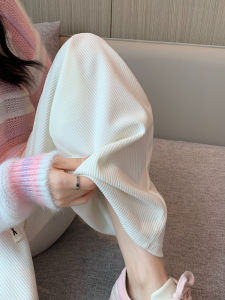 White Corduroy Wide Leg Pants Womens High Waist Drapey Floor-Length Slim Straight Casual Loose Trendy Trousers