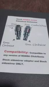 Stock Sidemirror Adaptor for Honda Click 125/150/Genio/ADV/PCX/RAIDER 150 FI
