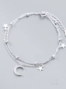 Double Layer Star Moon 925 Pure Silver Bracelet Womens Birthday Gift Luxury Sensation Ins Unique Design Best Friend Jewelry
