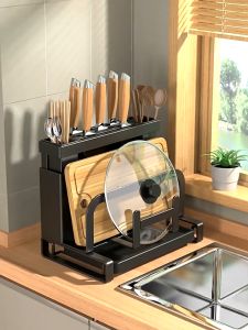 Stainless Steel Knife Holder Storage Rack Cutting Board Pot Cover Lid Racks Spoon Holder Rak Pisau Serbaguna Dapur