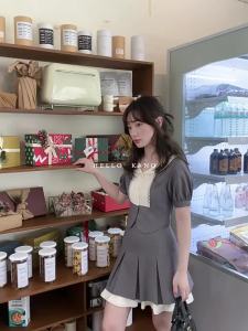 NIHAOKANONG | Bộ Đồ Mùa Hè Thiết Kế Đẹp với Cổ Gập và Chân Váy Xếp Ly