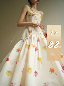 Aconiconi Floral Print French Style Summer Spring Beach Vacation Strap Dress Girls Soft Polyester Long A-Line Gown Back Zipper