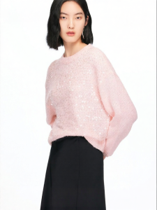 Vero Moda | Round Neck Sequin Color Block Loose Short Sweater
