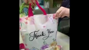 20/50Pcs Thank You Gift Bag with Handle Floral Reusable Shopping Bags Plastic Clothing Shop Bags Wedding Birthday Party Favors