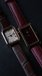 HB Jewelry DANIELLA Womens Watch Maroon Dial Maroon Leather Strap Gold Tone Rectangle Case Elegant Fashion Quartz Watch Water Resistant Battery Operated Non Tarnish Hypoallergenic Watch