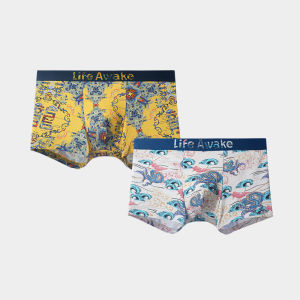 HLA | Mens Modal Printed Boxer Shorts Breathable Cartoon Four Corner Briefs Pink Underwear Comfortable Flat Angle Inner Pants