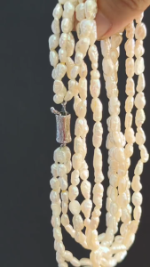 [ Woosilver ]Vòng Cổ 3 Sợi Trai Gạo Ánh Trắng Hồng Tự Nhiên - Secondhand - NTG268
