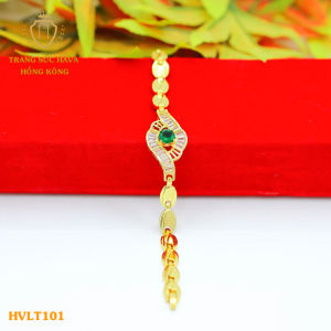 Lắc Tay Nữ Vòng Tay Mặt Đính Đá Màu Xanh Titan Xi Mạ Vàng Non 18k 24k Cao Cấp (Không Bị Xỉn Đen) - Trang Sức Hava Hong Kong Phong Cách Thời Trang