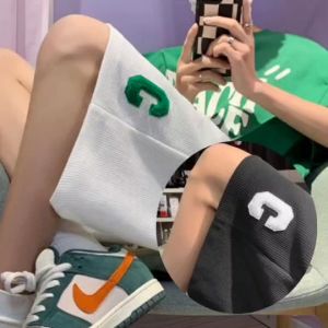 กางเกงขาสั้นชาย ปัก C ผ้าลายจูติ #H2 สำหรับผู้ชาย เอวยางยืด กางเกงขาสั้น ใส่สบาย