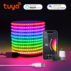 Tuya Smart WiFi COB RGB LED Strip Dimmable Dimmer LED Tape Ribbon 8mm 576LEDs/M TV BackLight Kitchen Room Decor 5V USB Light