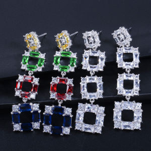 ต่างหู รูปหยดน้ำสีขาว ทองของผู้หญิง แบบห้อยยาว พลอย Zirconia 925 กลวง หลากหลายสี หรือสี่ผืนผ้า พร้อม SE722 เข็มเงิน ให้คุณเลือก ในช่วงปัจจุบัน